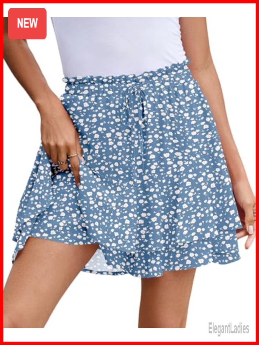 Floral Ruffle Flowy Skorts High Rise Drawstring Mini Summer Shorts